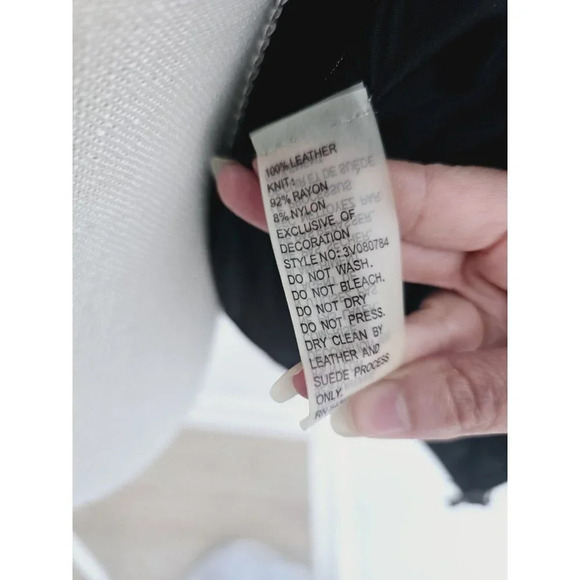 Peter Nygard Leather Ruffle Studded Knit Zip Motorcycle Jacket Small Petite SP - Picture 8 of 9